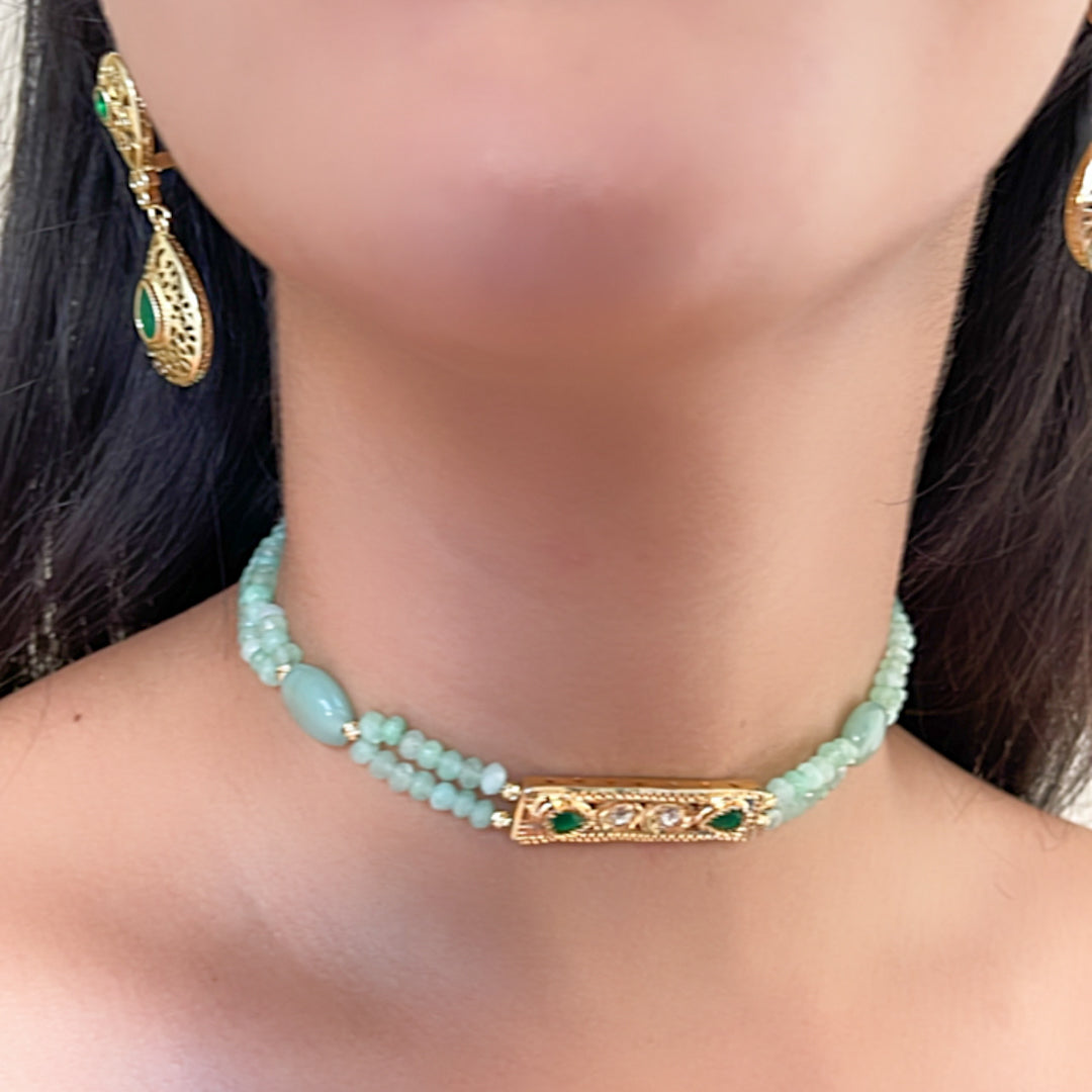 Choker double rangs touche verte